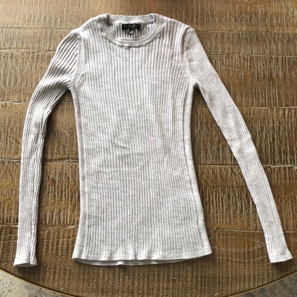 Banana Republic Grey Merino Wool Ribbed Sweater
